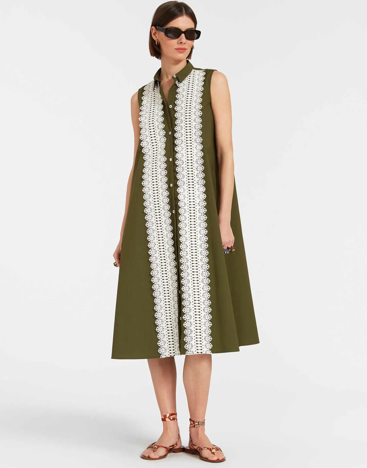 La DoubleJ Vestiti<Tootsie DressSolid Camouflage in Crisp Poplin With Lacey Ribbons