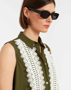 La DoubleJ Vestiti<Tootsie DressSolid Camouflage in Crisp Poplin With Lacey Ribbons
