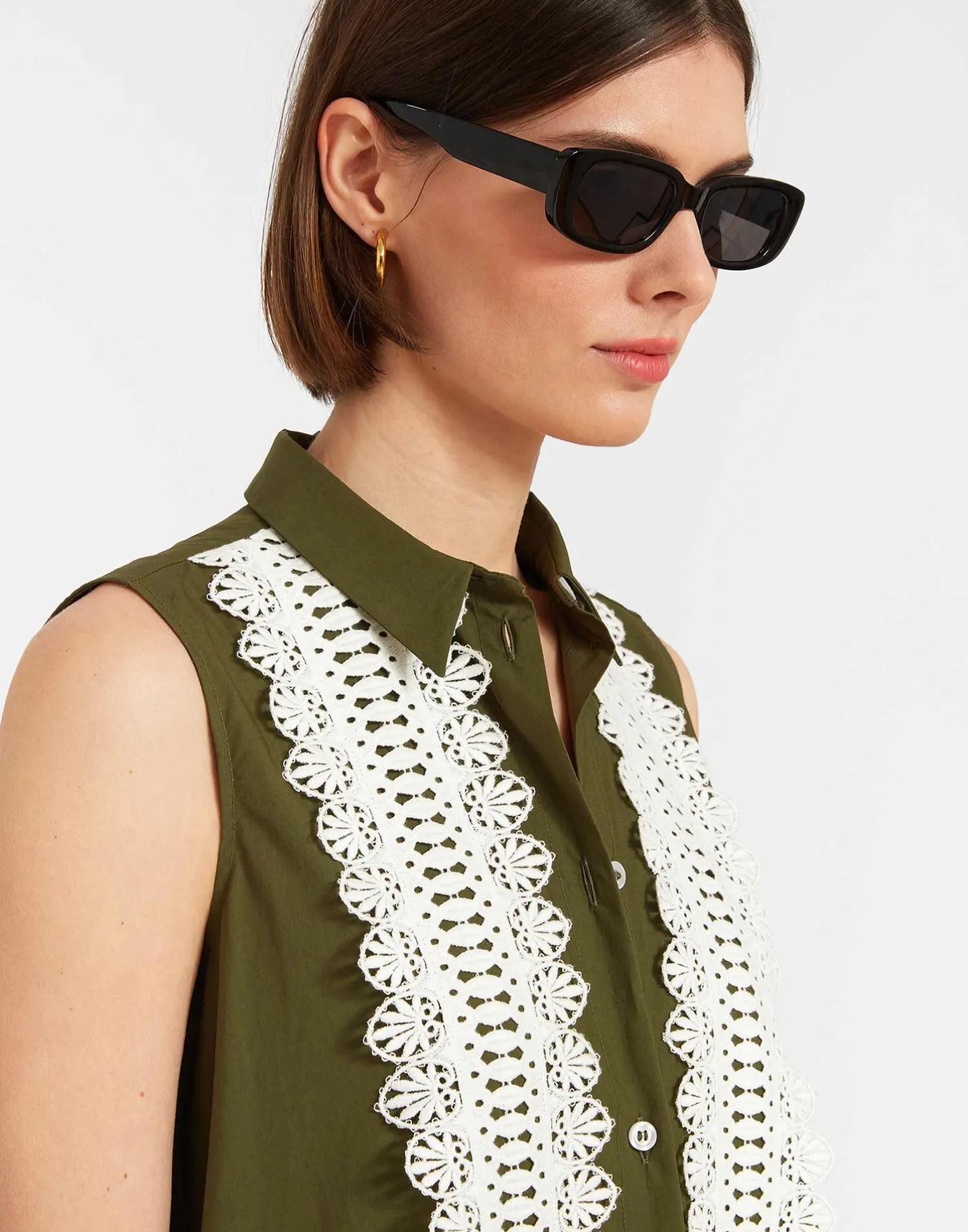 La DoubleJ Vestiti<Tootsie DressSolid Camouflage in Crisp Poplin With Lacey Ribbons