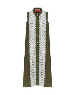 La DoubleJ Vestiti<Tootsie DressSolid Camouflage in Crisp Poplin With Lacey Ribbons