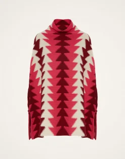 La DoubleJ Capispalla|Maglieria<Trine CapeBordeaux in Wool Intarsia