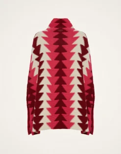 La DoubleJ Capispalla|Maglieria<Trine CapeBordeaux in Wool Intarsia
