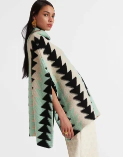 La DoubleJ Capispalla|Maglieria<Trine CapeMint in Wool Intarsia