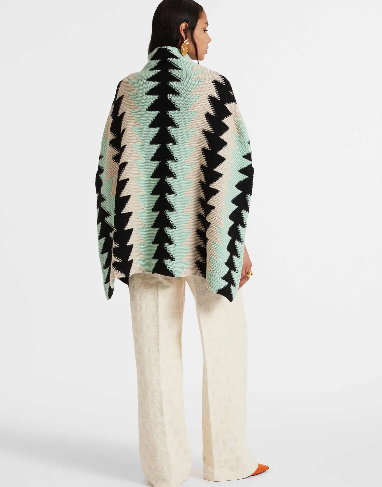La DoubleJ Capispalla|Maglieria<Trine CapeMint in Wool Intarsia