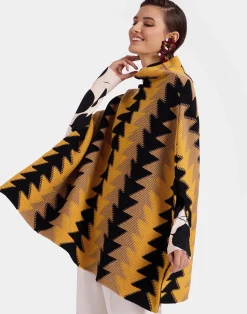 La DoubleJ Capispalla|Maglieria<Trine CapeYellow in Wool Intarsia