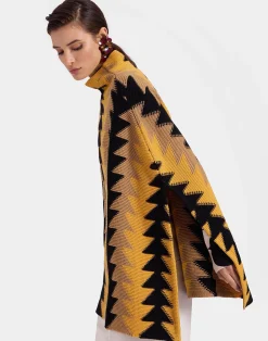 La DoubleJ Capispalla|Maglieria<Trine CapeYellow in Wool Intarsia