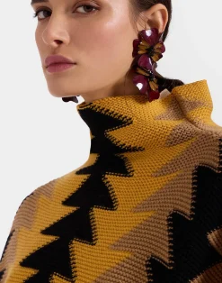La DoubleJ Capispalla|Maglieria<Trine CapeYellow in Wool Intarsia