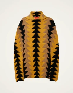 La DoubleJ Capispalla|Maglieria<Trine CapeYellow in Wool Intarsia