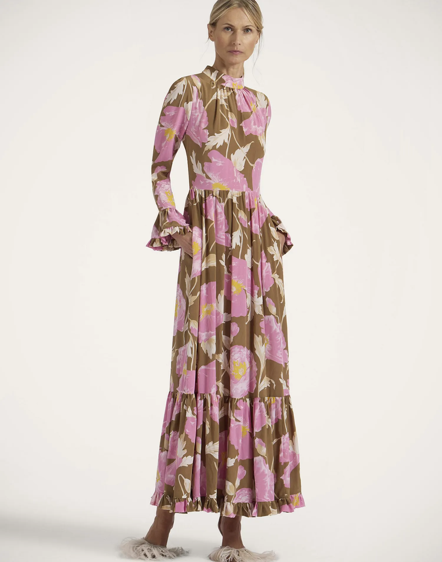 La DoubleJ Vestiti<Visconti DressSylph Khaki in Crepe De Chine Silk