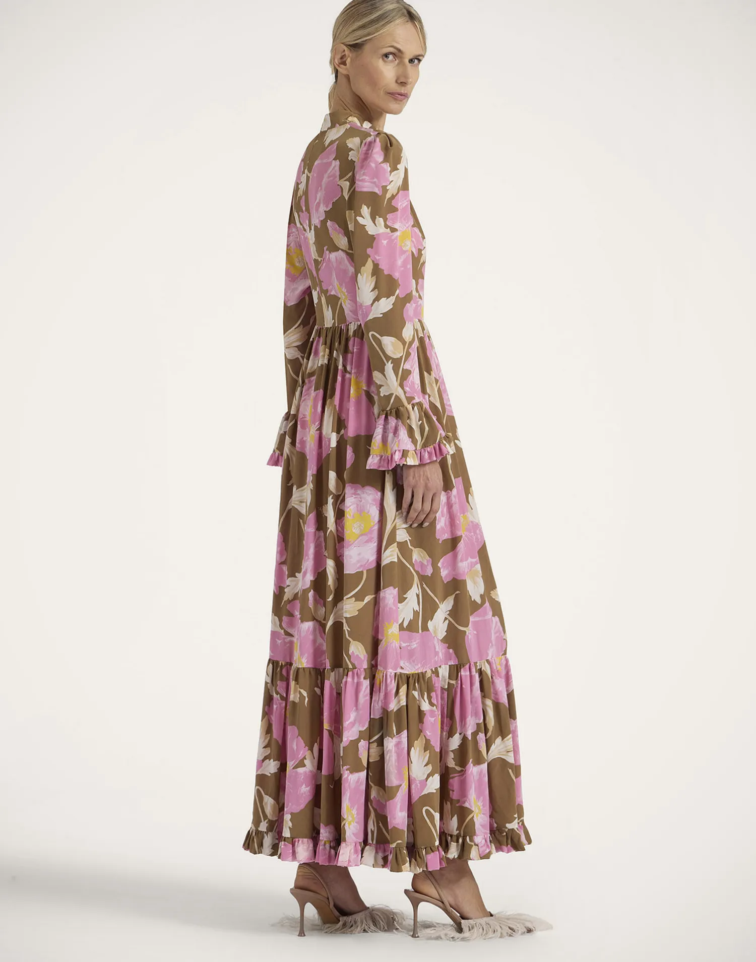 La DoubleJ Vestiti<Visconti DressSylph Khaki in Crepe De Chine Silk