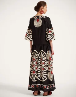 La DoubleJ Vestiti<Viviana DressMedallion Plac&eacute;e Black in Cotton Voile