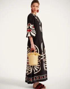 La DoubleJ Vestiti<Viviana DressMedallion Plac&eacute;e Black in Cotton Voile