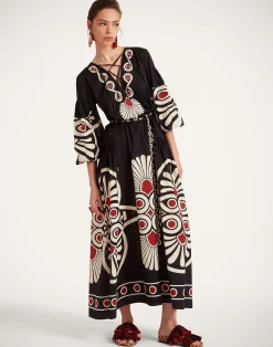La DoubleJ Vestiti<Viviana DressMedallion Plac&eacute;e Black in Cotton Voile