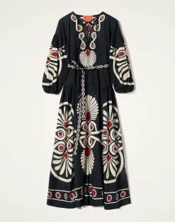 La DoubleJ Vestiti<Viviana DressMedallion Plac&eacute;e Black in Cotton Voile