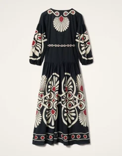 La DoubleJ Vestiti<Viviana DressMedallion Plac&eacute;e Black in Cotton Voile