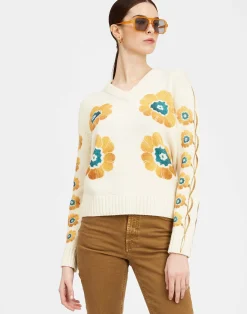 La DoubleJ Maglieria<V-Neck Boy SweaterDaisychain Plac&eacute;e Off White in Wool Cashmere