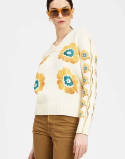 La DoubleJ Maglieria<V-Neck Boy SweaterDaisychain Plac&eacute;e Off White in Wool Cashmere