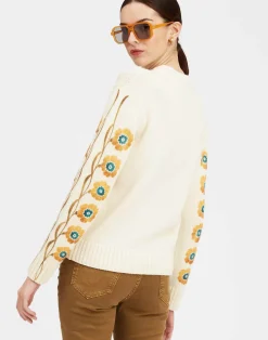 La DoubleJ Maglieria<V-Neck Boy SweaterDaisychain Plac&eacute;e Off White in Wool Cashmere