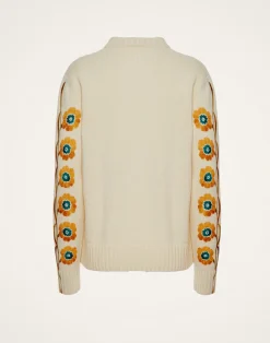 La DoubleJ Maglieria<V-Neck Boy SweaterDaisychain Plac&eacute;e Off White in Wool Cashmere