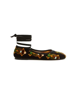 La DoubleJ Scarpe|Accessories<Winter Ballerina FlatsScarab Black in Cotton Velvet