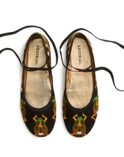 La DoubleJ Scarpe|Accessories<Winter Ballerina FlatsScarab Black in Cotton Velvet