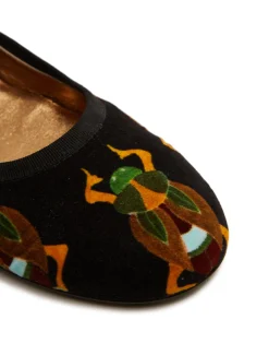 La DoubleJ Scarpe|Accessories<Winter Ballerina FlatsScarab Black in Cotton Velvet